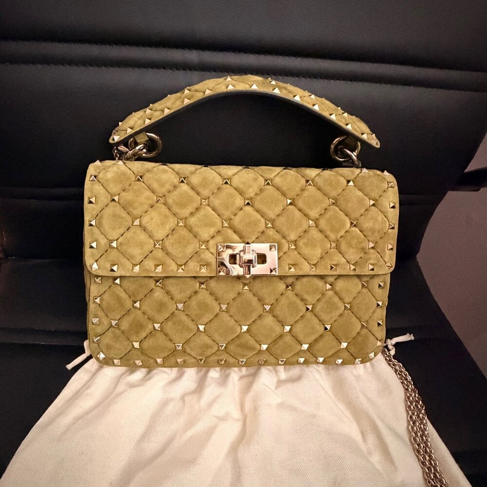 Valentino Green Suede Rockstud Bag